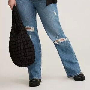 Torrid High Rise Button-Fly Blue Jeans, Fringe Hem, Size 14 Tall